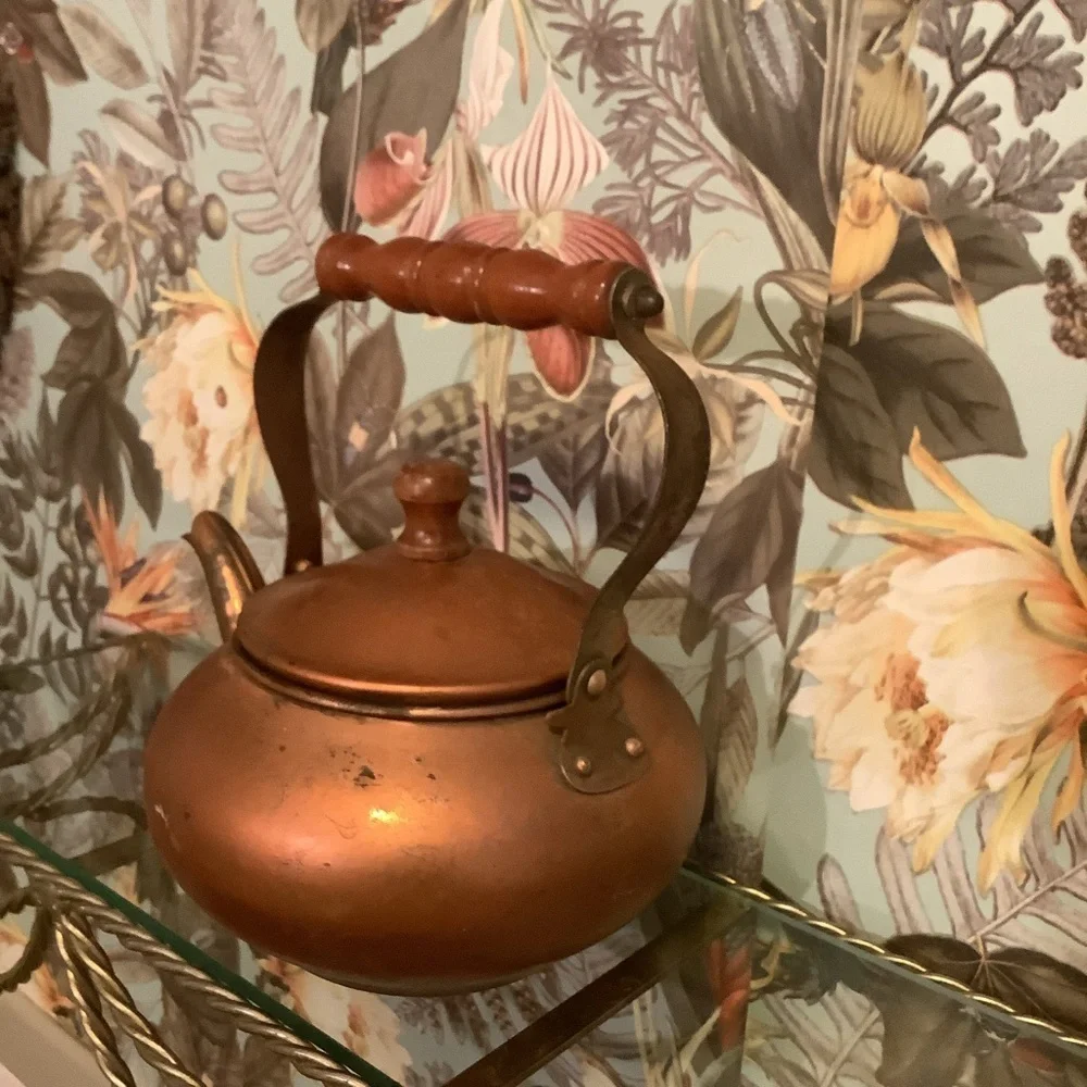 Vintage Copper Teapot Wood Handle